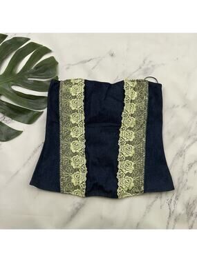 Fredericks of Hollywood Womens Vintage Y2k Corset Top Size 36 L Denim Lace Trim